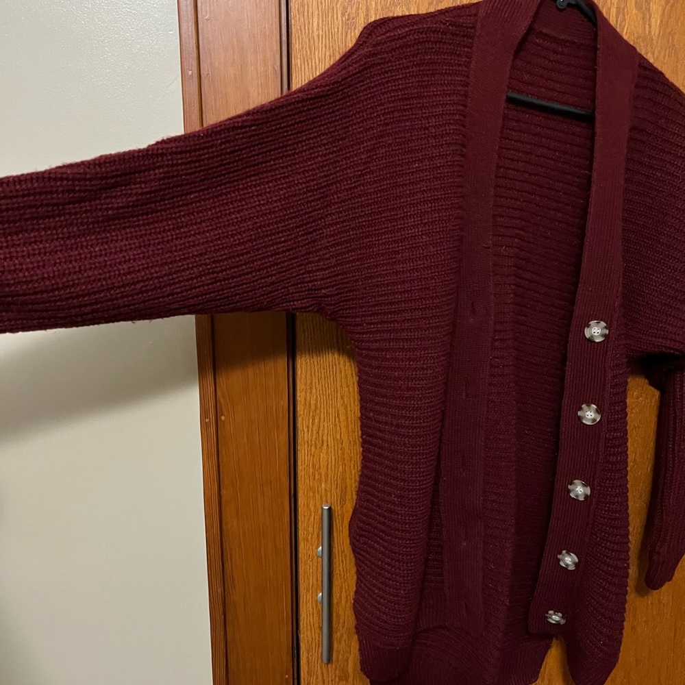 Dark Red Knit Cardigan